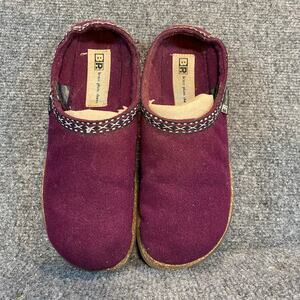 Brass Plum Nordstrom Boiled Wool Clogs Slippers Burgundy Embroidered Trim Size 6